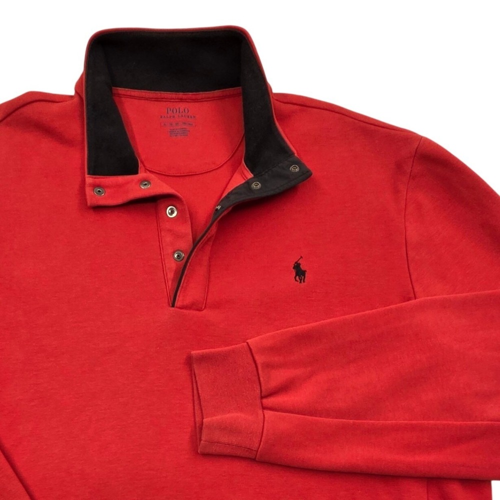 Polo Ralph Lauren Mens XL Red Snap Button Mock Neck Pullover Sweatshirt Pony